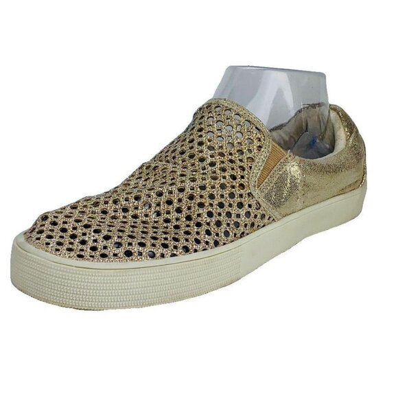 Metallic Gold Slip-On Sneakers With Perforated Design By Stuart Weitzman Size 7. - Picture 6 of 8
